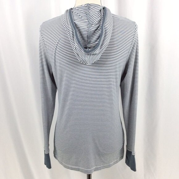 Aventura Hoodie Top Womens Medium Slate Blue Striped Jersey Knit Henley Bamboo - Picture 3 of 10